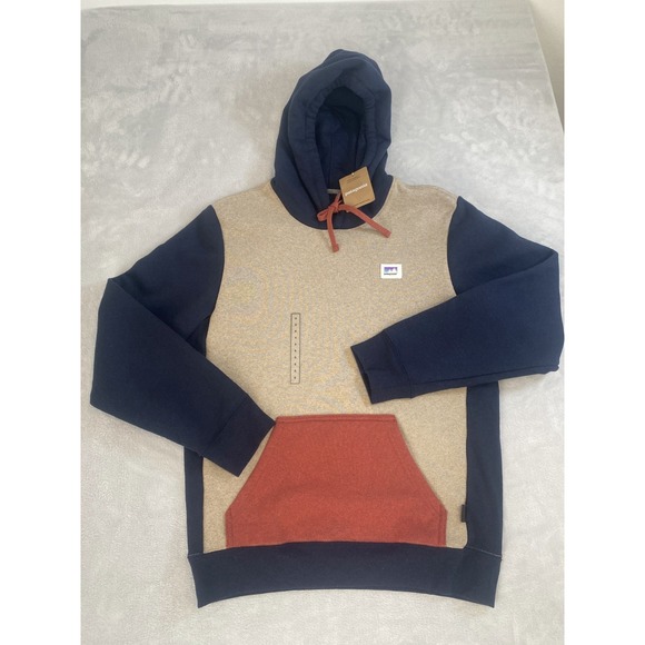 Patagonia Hoodie Men's Small Grayling Brown Navy Shop Sticker Uprisal Pullover